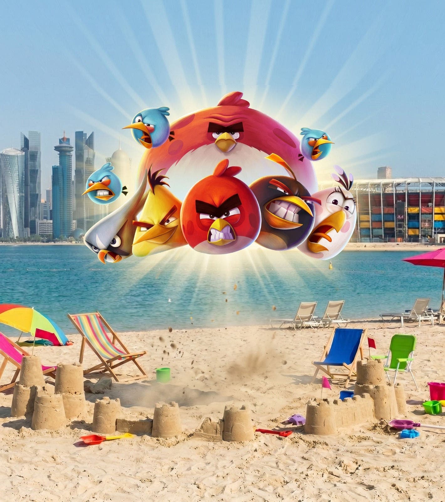 أنجري بيردز على شاطئ 974