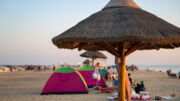 Beach camping concept during summer vacations. Al ghariya beach